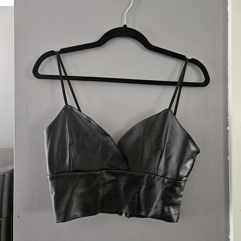 Sleek Black Faux Leather Crop Top